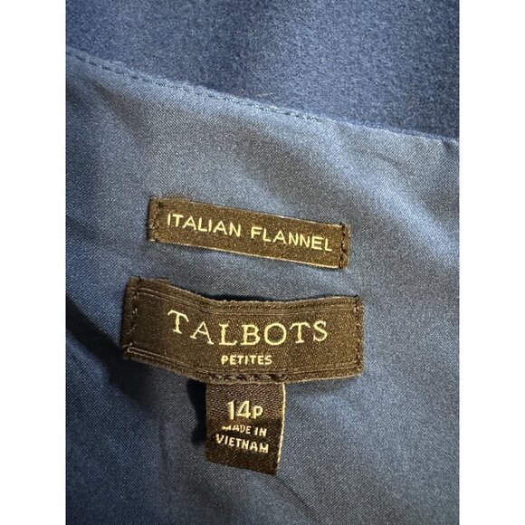 Talbots Sheath Dress 14P Blue Italian Flannel Short Ruffle Sleeve Career Church - Picture 7 of 13